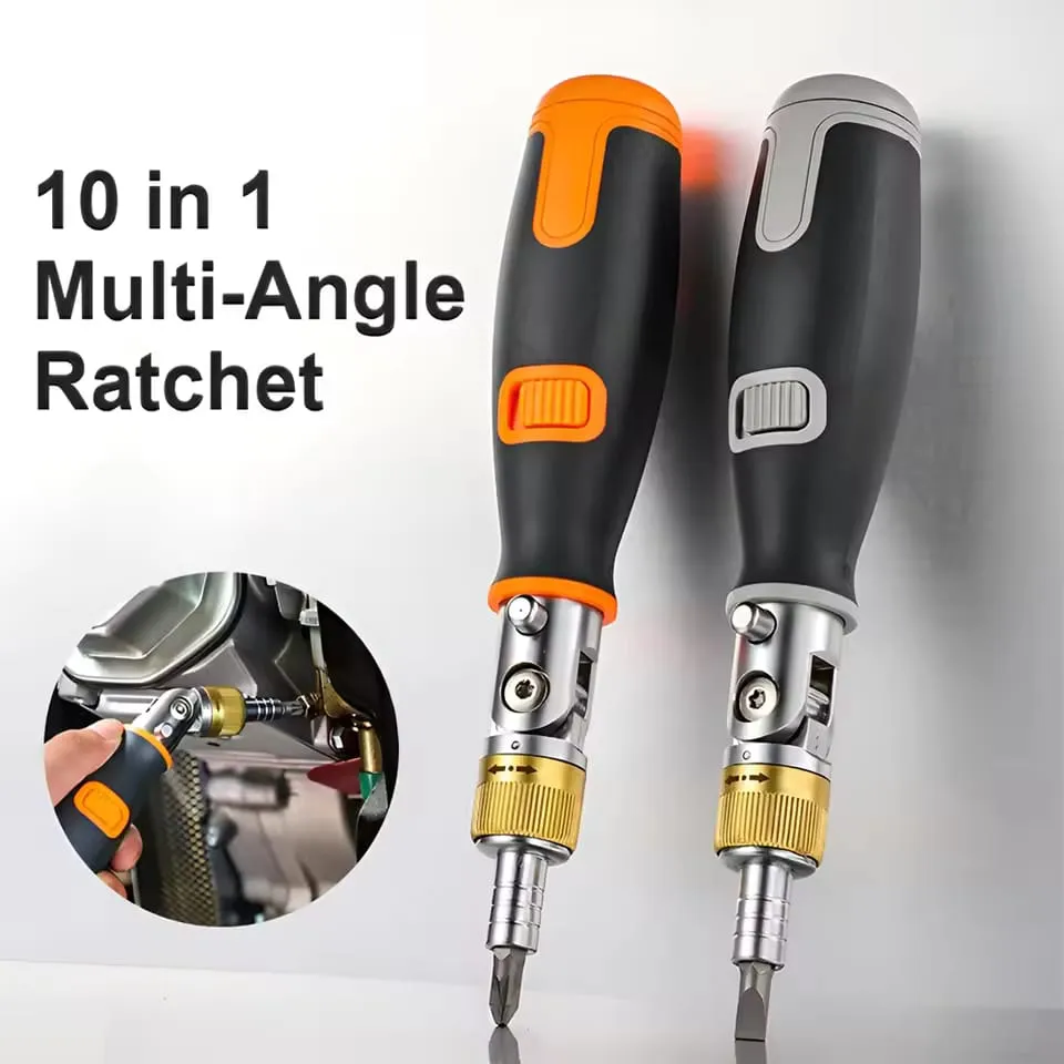 10-in-1 Multi-Angle Ratchet Screwdriver Set | 180° Folding Screwdriver with Hidden Bit Storage