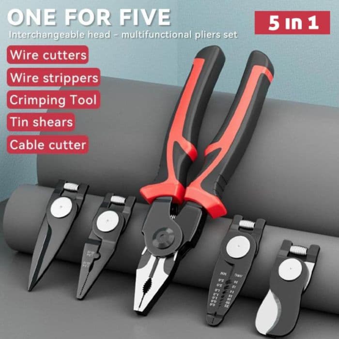 5-in-1 Interchangeable Head Multifunctional Pliers Set - Professional Electrical & DIY Tool Kit