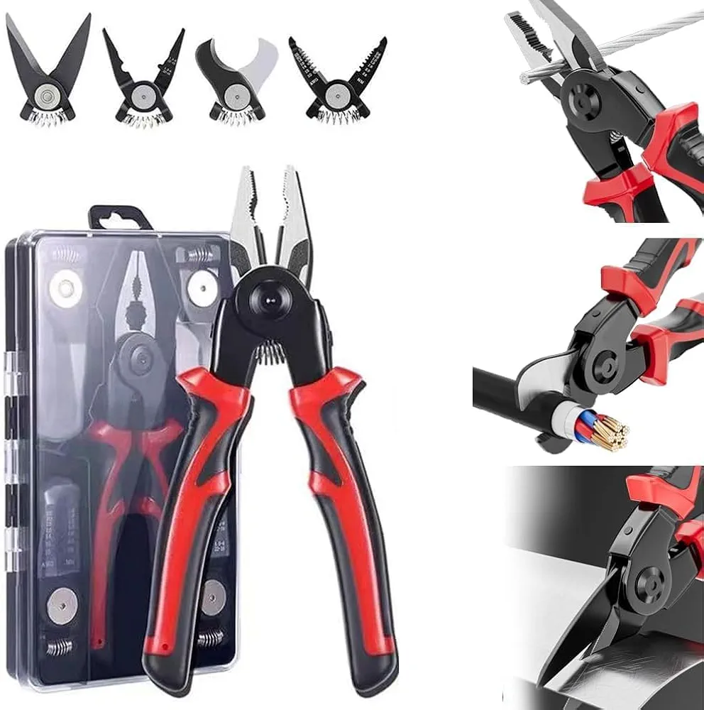 5-in-1 Interchangeable Head Multifunctional Pliers Set - Professional Electrical & DIY Tool Kit