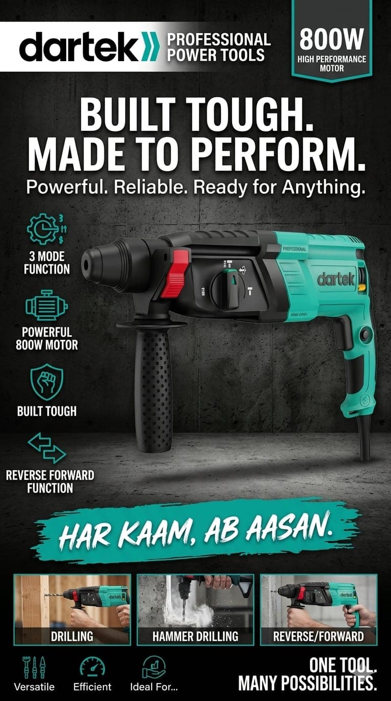 Dartek PRH15 Professional 26mm Rotary Hammer Drill - 3-Mode Heavy Duty Drill Machine - Image 1
