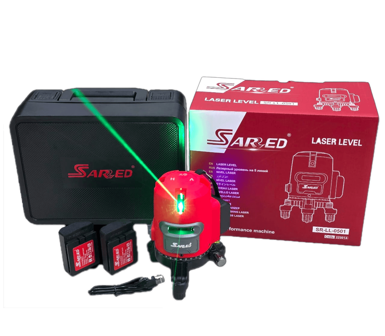 Sared SR-LL-0501 5-Line Self-Leveling Green Laser Level - Professional 360° Rotary Leveling Kit - Image 1