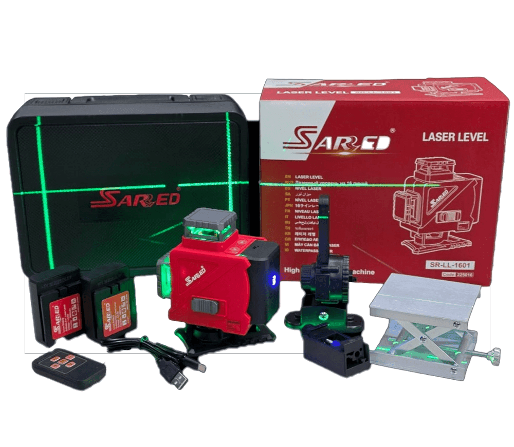 Sared SR-LL-1601 16-Line 4D Green Beam Laser Level - Professional Self-Leveling Tool with Remote Control - Image 1